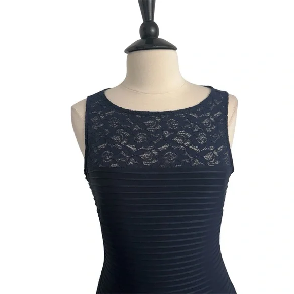 Gabby Skye Sleeveless Fit and Flare A-Line Cocktail Dress, Navy Blue, Size 12 - Picture 2 of 9